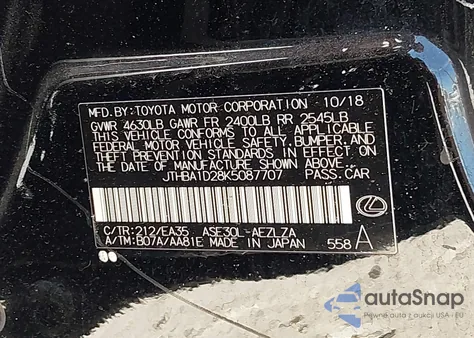 2019 Lexus Is 300 from USA, damaged, VIN JTHBA1D28K5087707